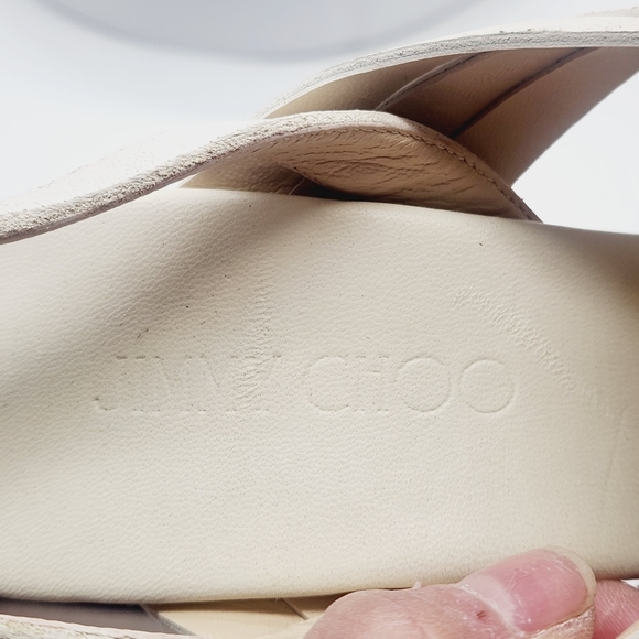 💋NEW💋JIMMY CHOO Perdita Leather Raffia Wedge Sandals - Picture 14 of 14